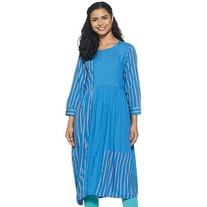 Max Womens Striped Three-Quarter Sleeves Rayon A-Line