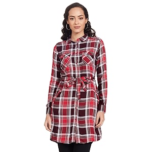 Max Women Checked Tie-Up Waist Shirt Tunic