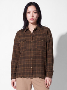 MAX Women Checkered Casual Brown Shirt