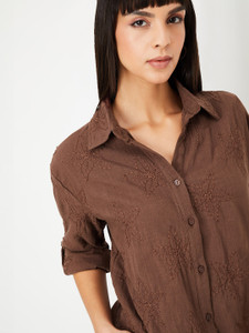 MAX Women Embroidered Casual Brown Shirt