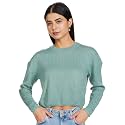 Max Women Geometric Drop Shoulder Acrylic Round Neck Sweater