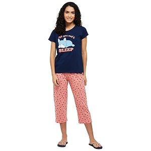 Max Women Nylon Printed Round Neck Capris