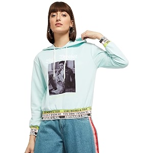 Max Women Polyester Graphic Printed Hooded Sweatshirt