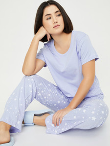 MAX Women Printed Blue Top Pyjama