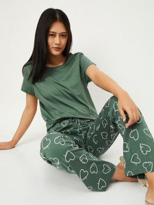 MAX Women Printed Green Top Pyjama