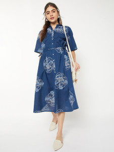 MAX Women Shirt Blue Below Knee Dress