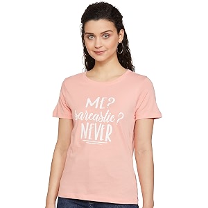 Max Women Cotton Slogan Printed Half Sleeves
