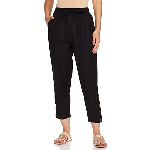 Max Women Solid Woven Cropped Regular Fit