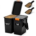 Maxdot 2 Sets 22lb Dry Pellet Storage Bin Pack with Scoops and Labels Grill Accessories Wood Pellet Storage Containers with Flavor Stickers Airtight for Grill Pellets