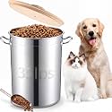 Maxdot 35 Lbs Stainless Steel Food Storage Container for Dog with Airtight Bamboo Lid Spoon & Wooden Claw Handle, Large Metal Pet Food Bin to Keep Fresh Easy Clean & Use for Dog Multiple Pet