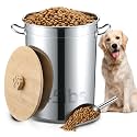 Maxdot 45 Lbs Stainless Steel Food Storage Container for Dog with Airtight Bamboo Lid Spoon &amp; Wooden Claw Handle, Large Metal Pet Food Bin to Keep Fresh Easy Clean &amp; Use for Dog Multiple Pet