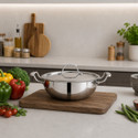 Maxima Stainless steel Triply 28 cm 4.1 litre Kadhai 28 cm diameter with Lid 4.15 L capacity (Triply, Stainless Steel, Induction Bottom)
