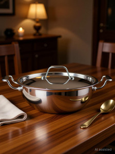 maxima stainless steel triply kadhai kadhai 20 cm diameter with lid 15 l capacity triply stainless steel induction bottom