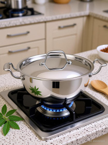 maxima triply stainless steel kadhai 18 cm 12 ltr kadhai 18 cm diameter with lid 1 l capacity triply stainless steel non-stick induction bottom
