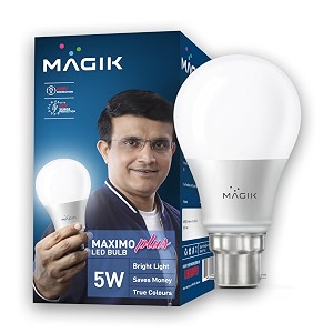 magik maximo plus 5w led bulb  cool white 6500k  b22 base  energy efficient with 4kv surge protection  long life led  pack of 1