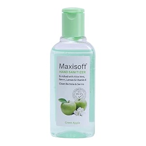 maxisoft hand sanitizer gel  kills 999 germs without water  kills germs instantly non sticky gentle on hands  refreshing natural fragrance green apple 100 ml - pack of 3