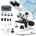 MAXLAPTER Binocular Microscope for Adults and Kids: 40X-1000X Professional Compound Microscope with Slides and Dual Mechanical Stage - Kit for Children Students Beginners Lab Homeschool Education