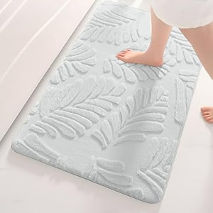 maxoshine microfiber bathroom mat anti skid-highly absorbent super soft door mats for home kitchen living room-2000 gsm floor mat-40 x 60 cm leaf-grey