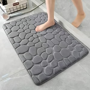 maxoshine microfiber bathroom mat anti skid-highly absorbent extra soft memory foam door mats for home kitchen living room-40x60 cm floor matpebbles-grey