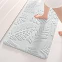 MAXOSHINE Microfiber Bathroom Mat Anti Skid-Highly Absorbent Super Soft Door Mats for Home Kitchen Living Room-2000 GSM Floor Mat-40 x 60 cm (Leaf-Grey)