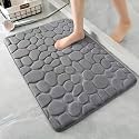 MAXOSHINE Microfiber Bathroom Mat Anti Skid-Highly Absorbent Extra Soft Memory Foam Door Mats for Home Kitchen Living Room-40x60 cm Floor Mat(Pebbles-Grey)
