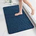 MAXOSHINE Microfiber Bathroom Mat Anti Skid-Highly Absorbent Extra Soft Memory Foam Door Mats for Home Kitchen Living Room-40x60 cm Floor Mat (Pebbles-Blue)