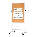 Maxtek Mobile Whiteboard and Cork Board Combo 48 x 32 in, Height Adjustable