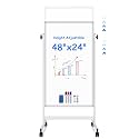 Maxtek Rolling White Board 48 x 24in,Height Adjustable Whiteboard on Wheels