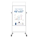 Maxtek Rolling White Board 48 x 32in,Height Adjustable Whiteboard on Wheels