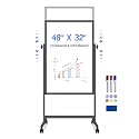 Maxtek Rolling White Board 48 x 32in,Height Adjustable Whiteboard on Wheels