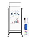 Maxtek Rolling Whiteboard, 48x24 Height Adjustable Whiteboard(Black)