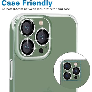 mayaballe diamond camera lens protector compatible for iphone 13 proiphone 13 pro max anti-scratch premium tempered glass film aluminium alloy lens ring cover-green diamond