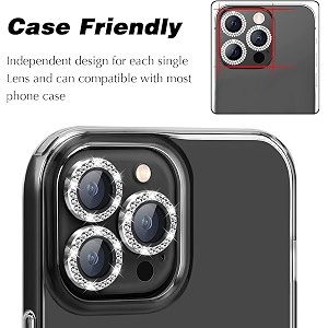 mayaballe diamond camera lens protector compatible for iphone 13 proiphone 13 pro max anti-scratch premium tempered glass film aluminium alloy lens ring cover-black diamond