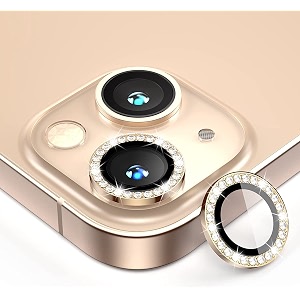 mayaballe diamond camera lens protector compatible for iphone 13iphone 13 minianti-scratch premium tempered glass film aluminium alloy lens ring cover-gold diamond