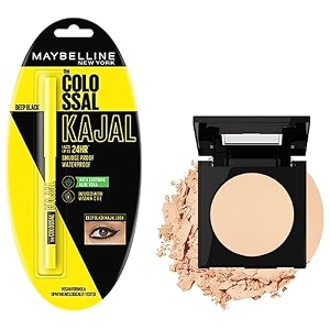 maybelline new york fit me matte poreless powder for all skin types 230 natural buff 85g and new york colossal kajal black 035g cream