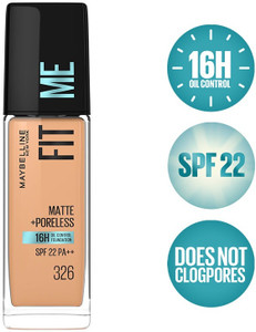 maybelline new york fit me matteporeless liquid foundation 326 warm tan  16 hr oil control 30 ml foundation