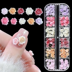 maycreate 180pcs nail charms 3d flower nail decals color resin camellia nail decals assorted color flower nail decals for diy nail art creative nail art decals nail charms