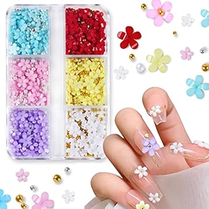 maycreate 3d resin flower nail charms with golden beads - diy nail art accessories 6 color decals one box