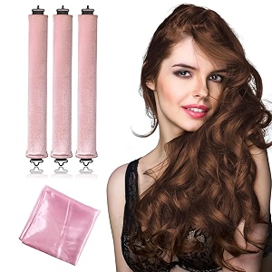 maycreate 3pcs heatless hair curlers overnight set pink headscarf hook