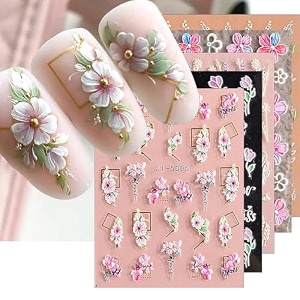 maycreate 5 sheets 3d nail art stickers 5 styles flower charms for diy