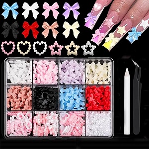 maycreate 600pcs 3d bows nail charms gems heart pearls bowknot alloy nail gems mixed color nail bow charms for acrylic nails bowknot nail jewelry charms for nails art decoration diy