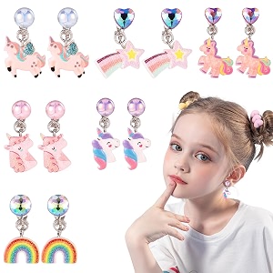 maycreate 7 pairs earinging for girls stylish clip on earrings for non pierced ears kids earrings for girls color resin crystal earrings jewelry pretend play party favor dressing up jewelry