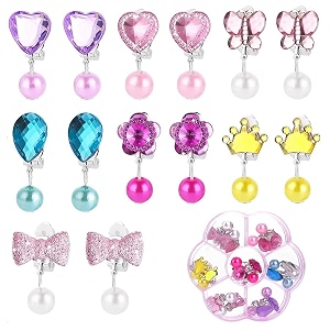 maycreate 7 pairs earinging for girls stylish clip on earrings for non pierced ears kids earrings for girls color resin crystal earrings jewelry pretend play party favor dressing up jewelry