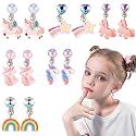 MAYCREATE® 7 Pairs Earinging for Girls Stylish Clip On Earrings for Non Pierced Ears Kids Earrings for Girls Color Resin Crystal Earrings Jewelry Pretend Play Party Favor Dressing Up Jewelry