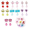 MAYCREATE® 7 Pairs Earinging for Girls Stylish Clip On Earrings for Non Pierced Ears Kids Earrings for Girls Color Resin Crystal Earrings Jewelry Pretend Play Party Favor Dressing Up Jewelry