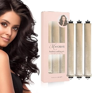 maycreate heatless hair curler satin curling rod with hook beige