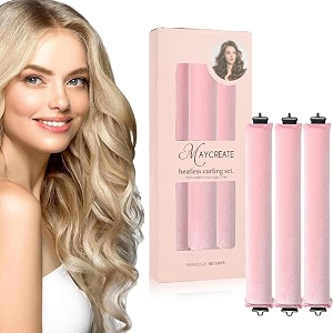 maycreate heatless hair curlers flexible satin rollers with hooks pink