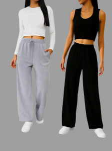 MAYGYQ Loose Fit Women Grey Black Trousers