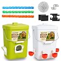 MAYKI Chicken Feeder and Waterer Set, 3 Gallon/26 LB No Waste Poultry Feeding System with Hanging Option, Automatic Coop Accessories for 10 Hens, Upgraded Feeder Port Water Cup, BPA-Free Winter Design