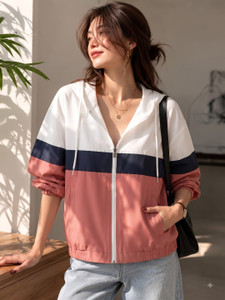MAYKR Women Colorblock Bomber Jacket